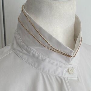 Brunello Cucinelli- white Button Down With High Collar and Gold Trim